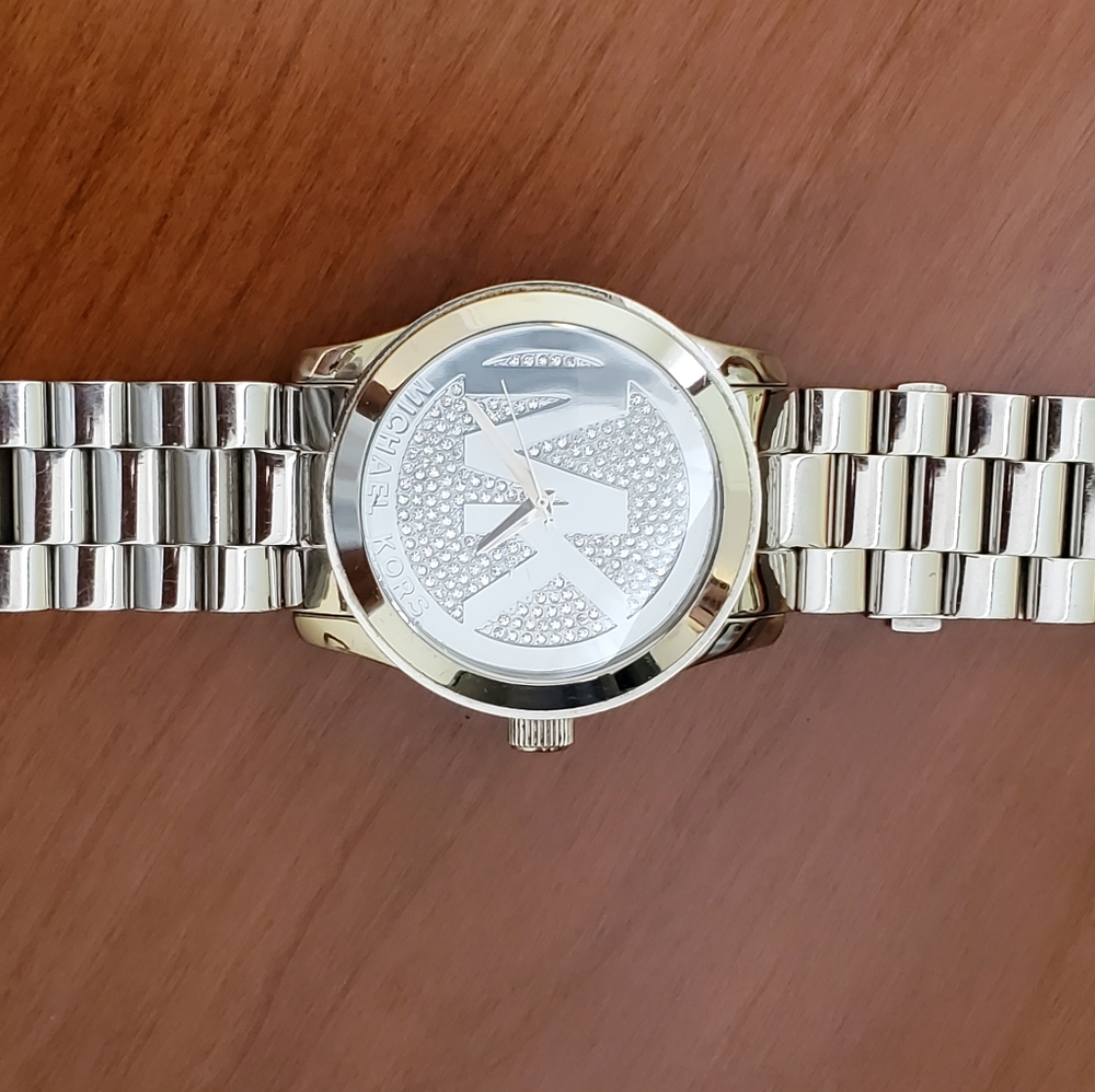 Michael Kors Silver MK Pave logo watch